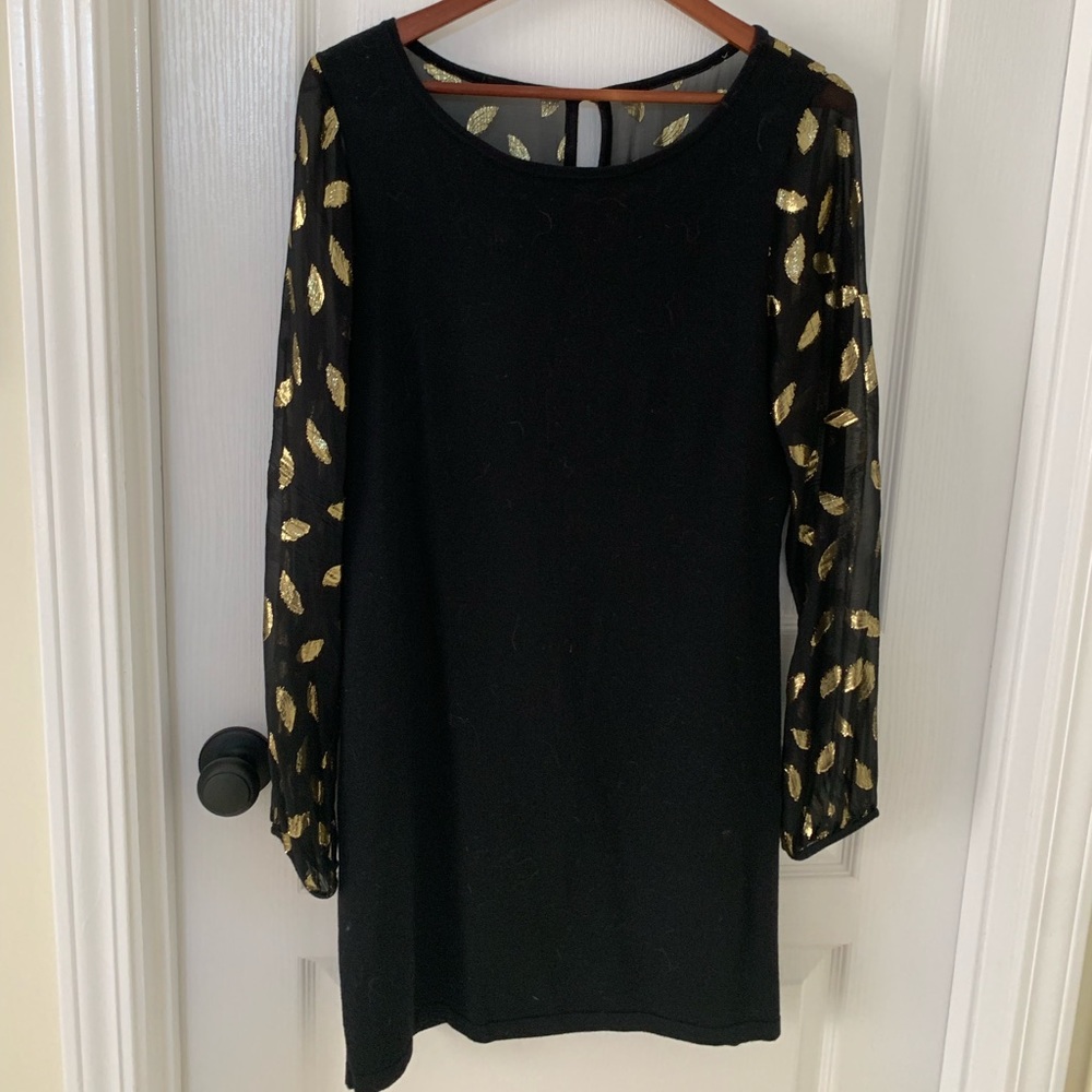 DVF black knit dress with gold embellishment